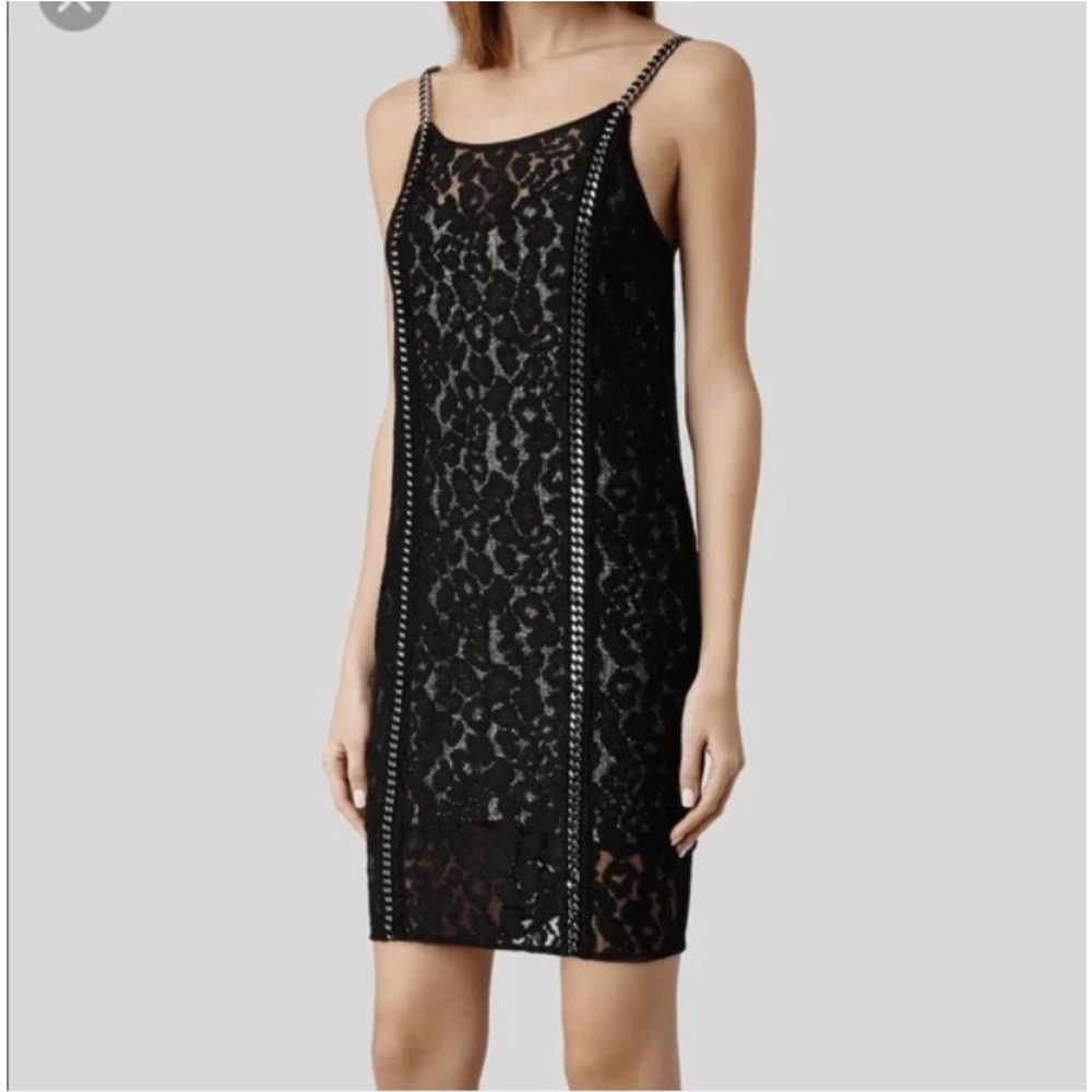 AllSaints Black Lace Chain Detail Cocktail Dress Size US 6